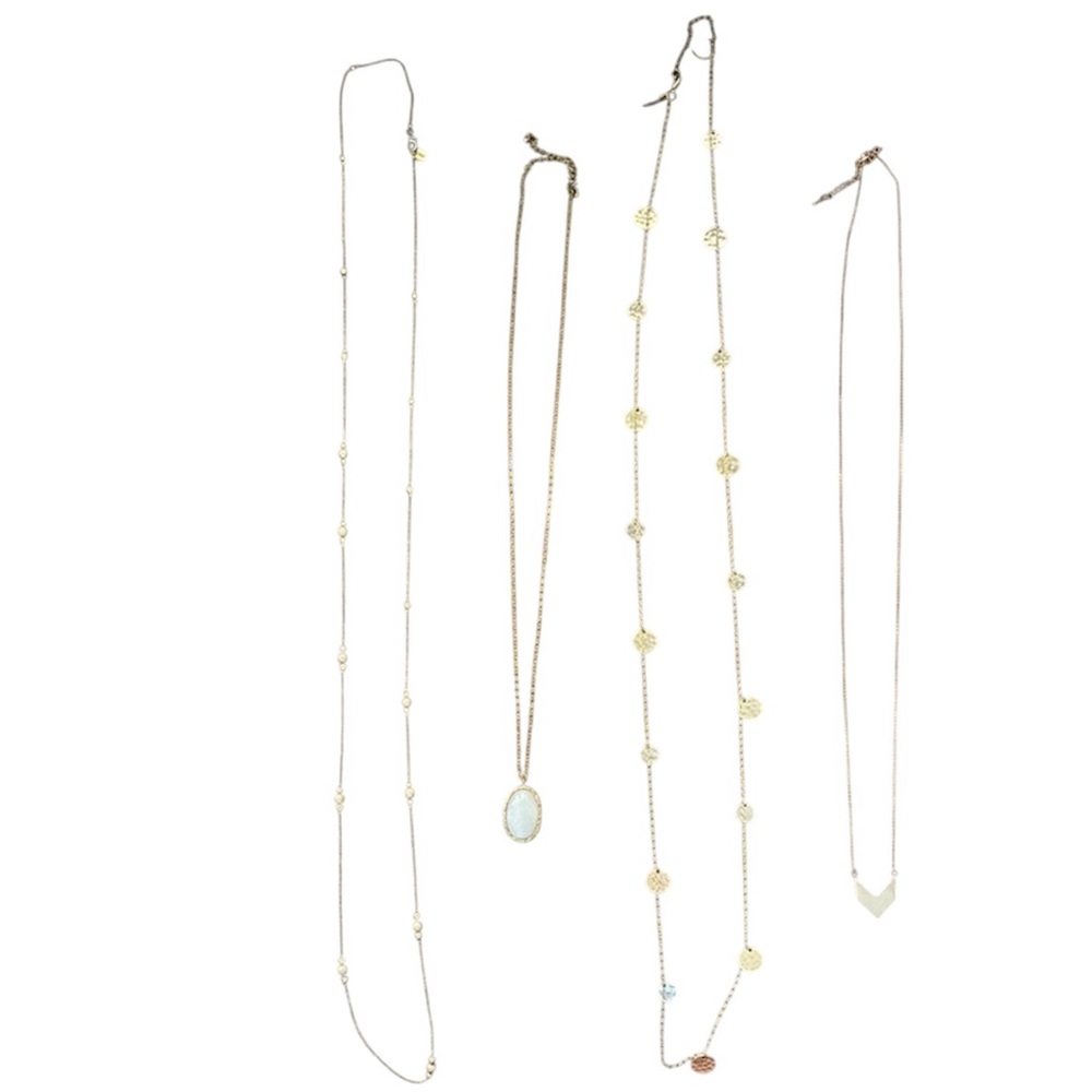 Four Gold Plated Long Necklaces Costume Jewelry